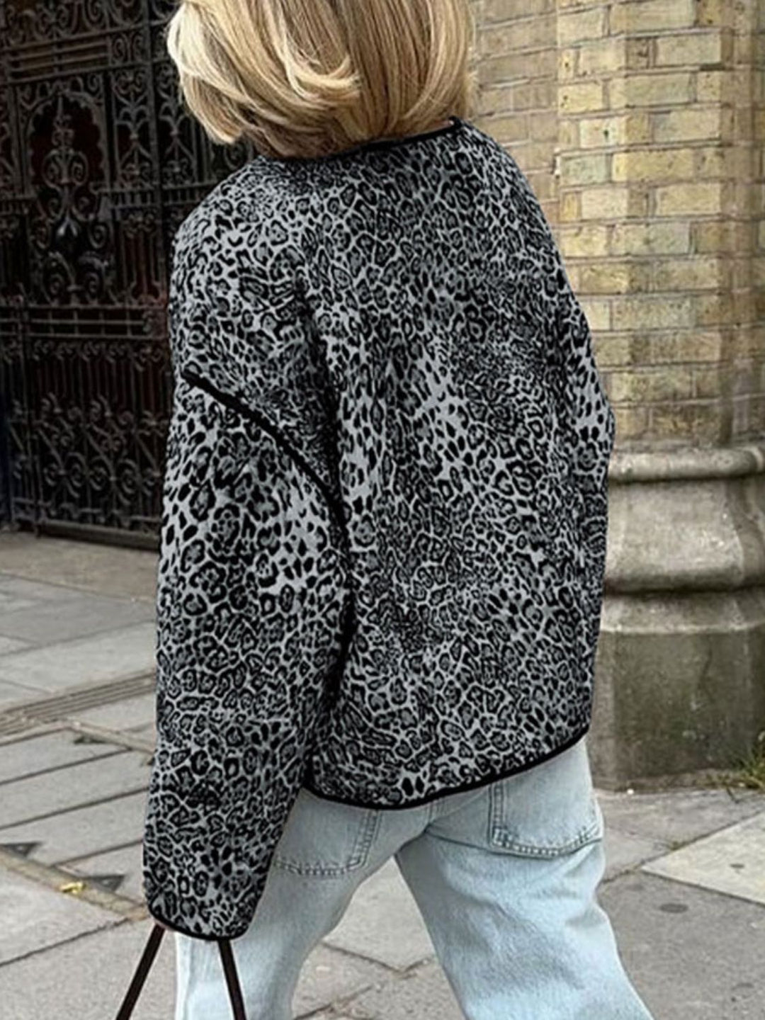 Open Front Leopard  Long Sleeve Jacket