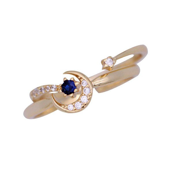 14K Gold Moon Star Open Ring Set