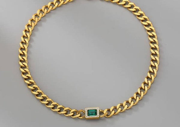 Green Zircon Chain Necklace