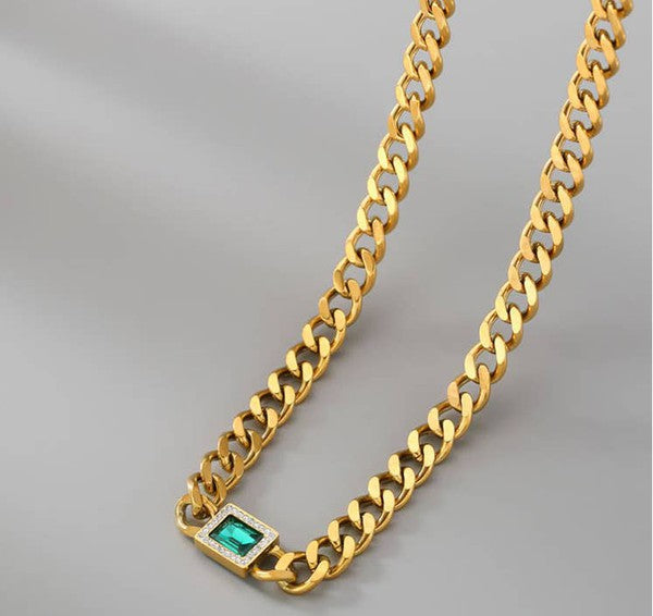 Green Zircon Chain Necklace