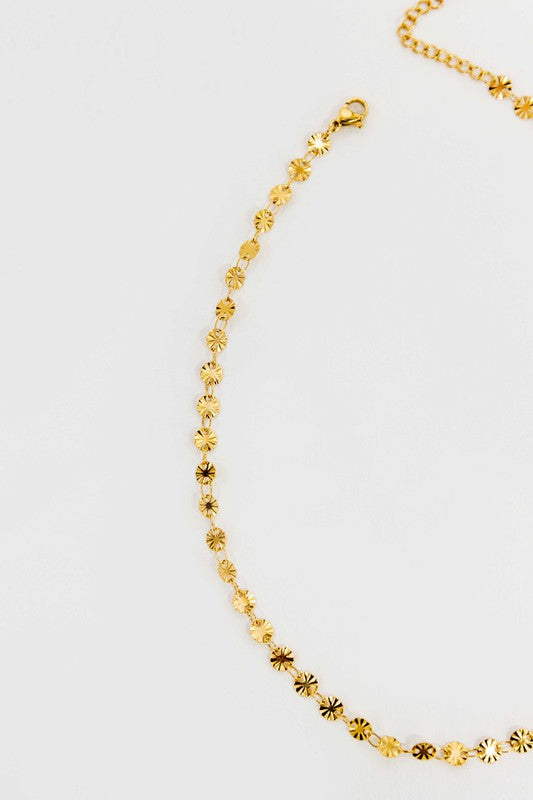 Ruffled Gold Circle Charm Necklace