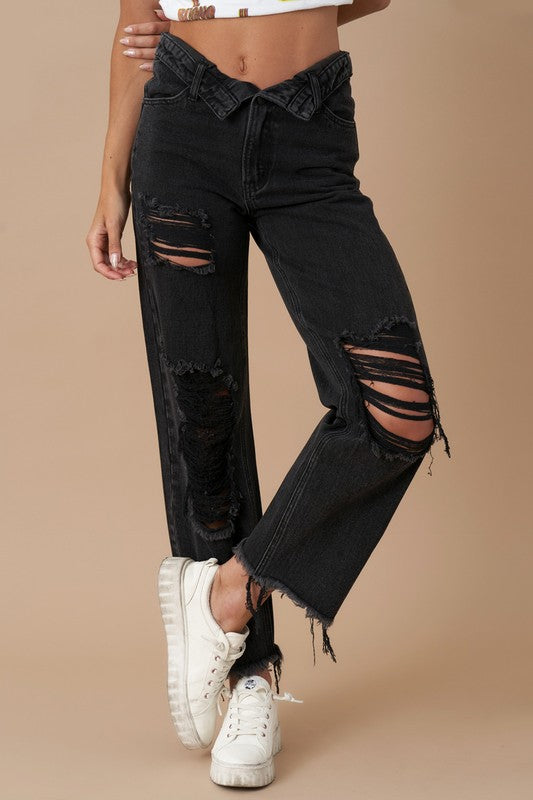 FLIPPED WAIST STRAIGHT JEANS