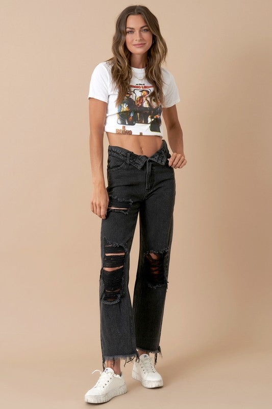 FLIPPED WAIST STRAIGHT JEANS