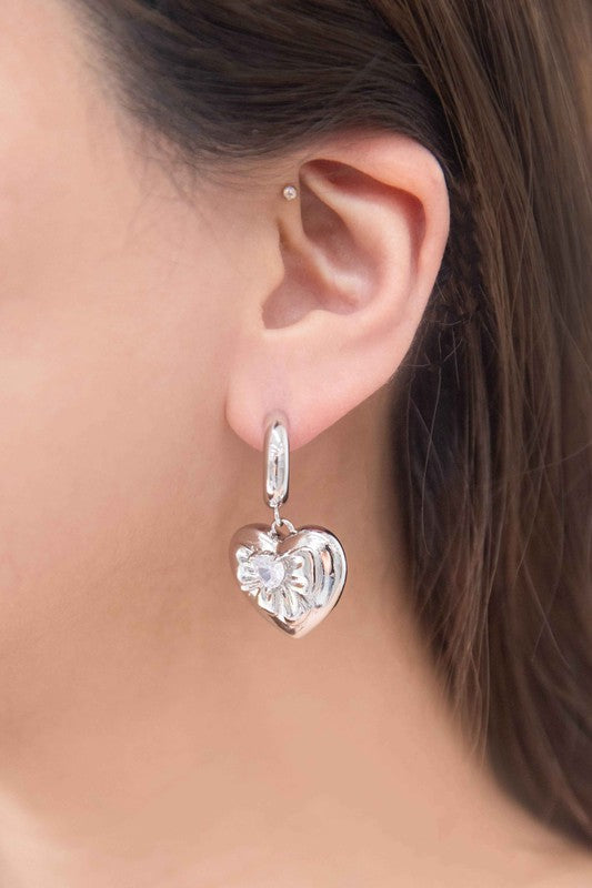 Puffed Heart Hoop Earrings