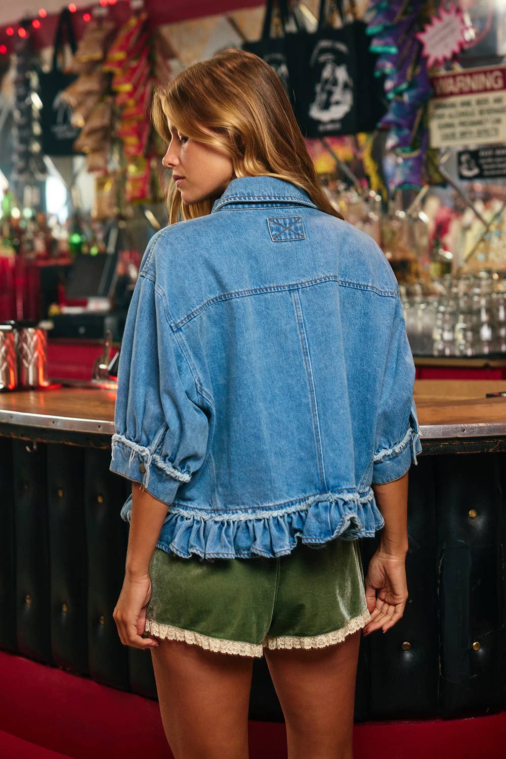 KATE Denim Ruffle Hemline Shirt Top