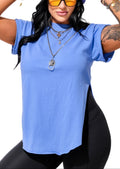 PEBBY BASICS COBALT SIDE SLIT TEE