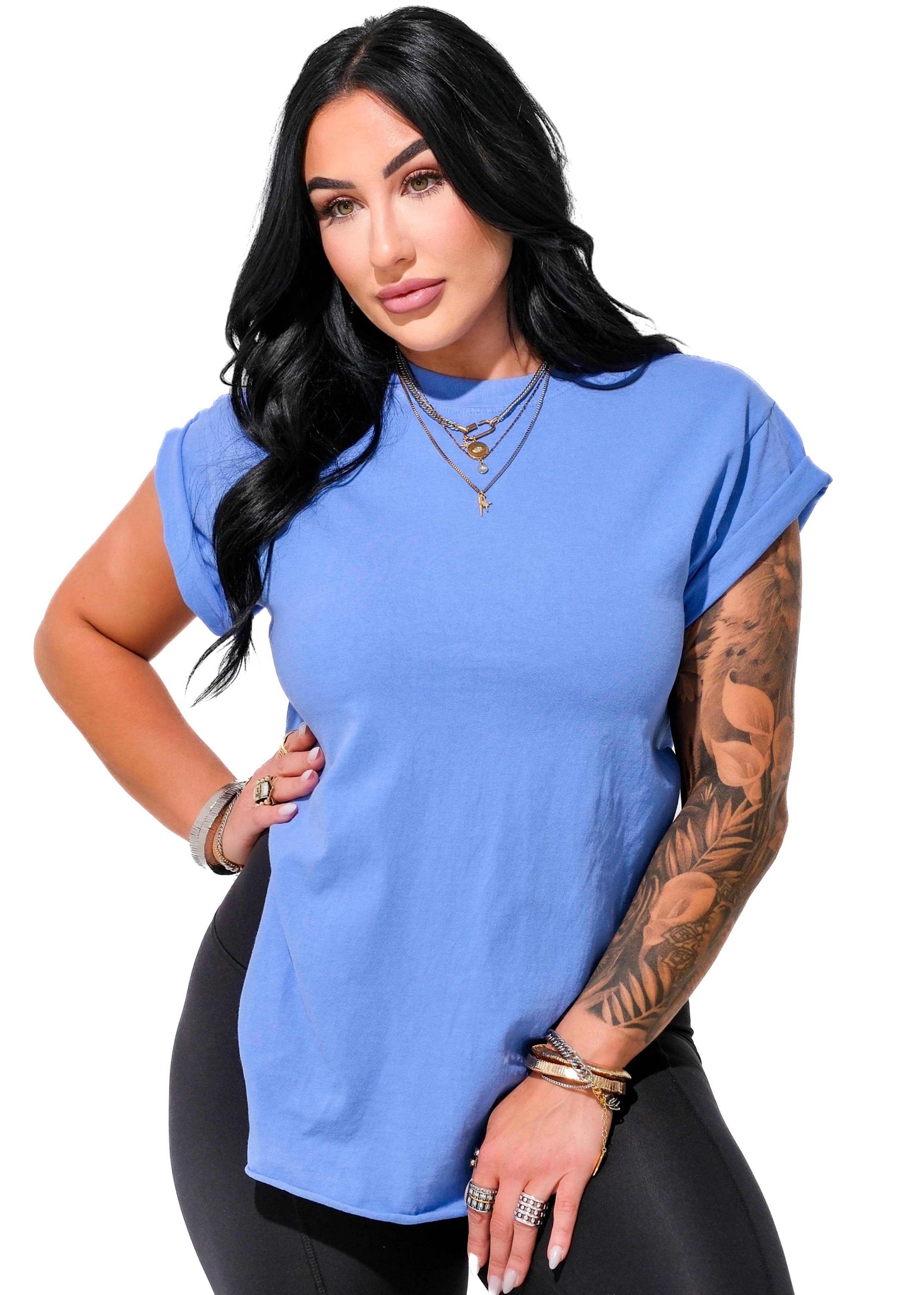 PEBBY BASICS COBALT SIDE SLIT TEE