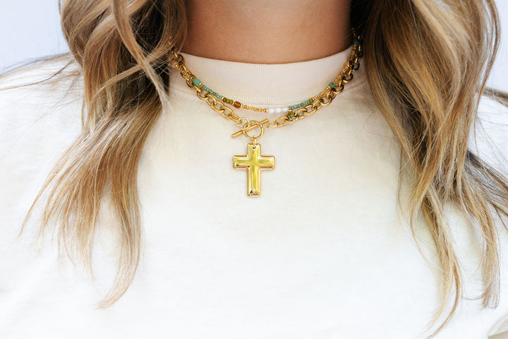 Trinite 18K Gold Non-Tarnish Cross Pendant Necklace