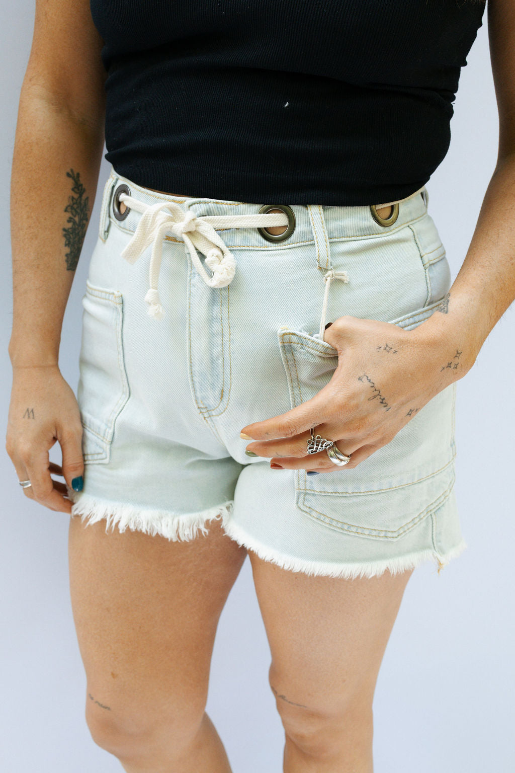 Salt Wash Denim Shorts w/ Grommets