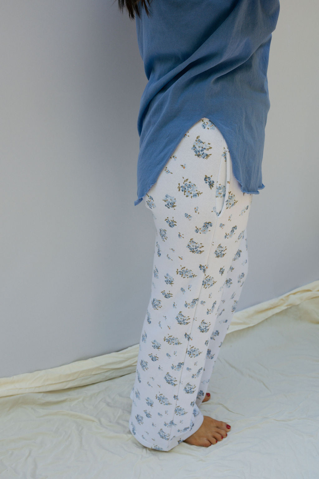 Blue Floral Proweave Wide Leg Pant