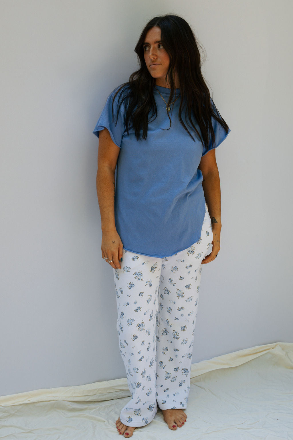 Blue Floral Proweave Wide Leg Pant