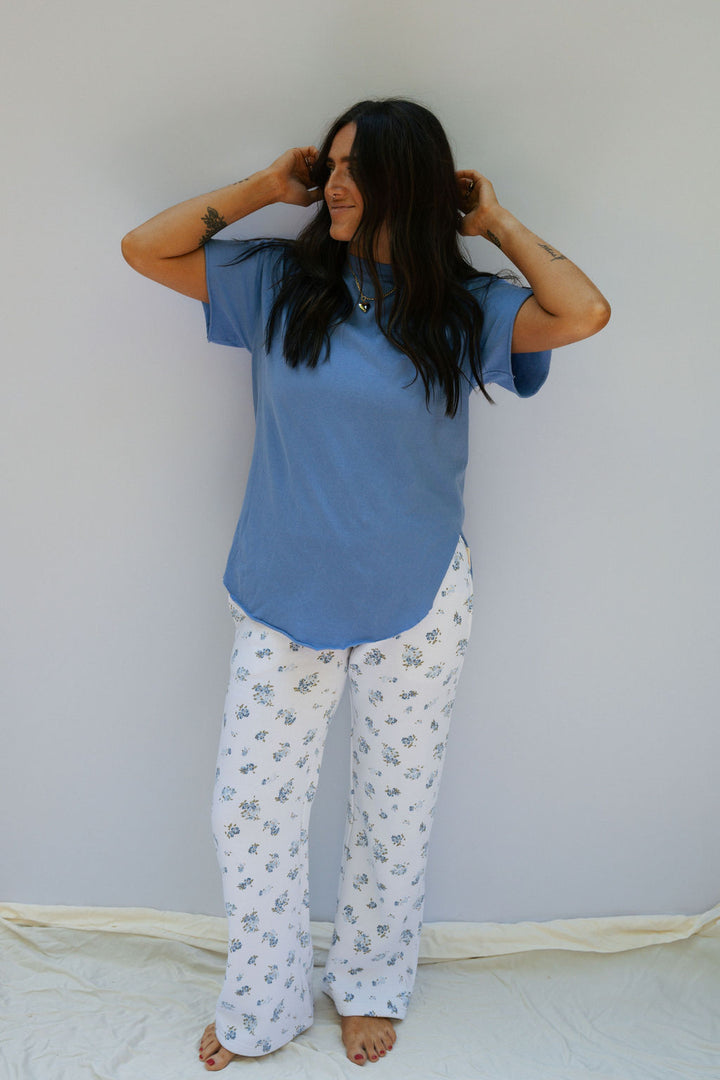 Blue Floral Proweave Wide Leg Pant