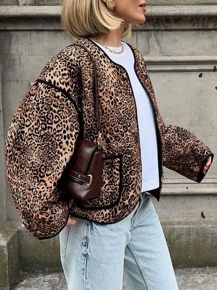 Open Front Leopard  Long Sleeve Jacket