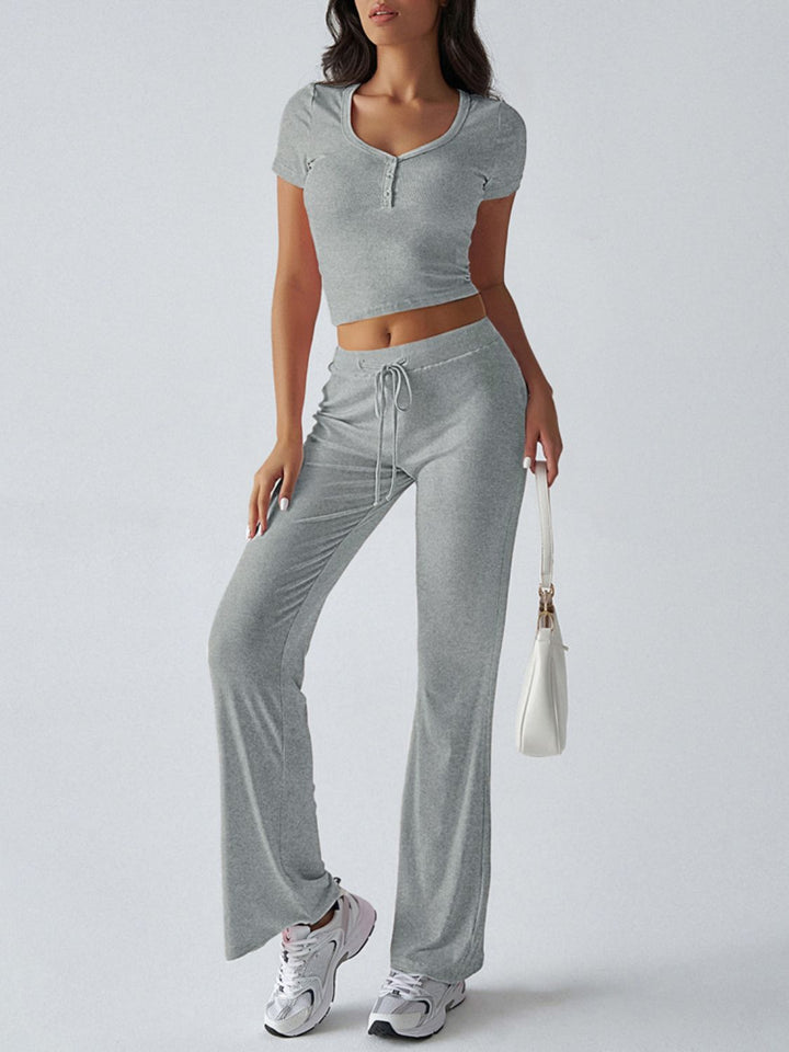 Devine Short Sleeve Top and Drawstring Pants Set