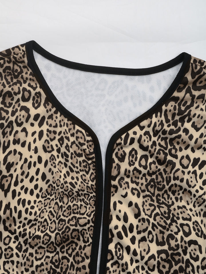 Open Front Leopard  Long Sleeve Jacket