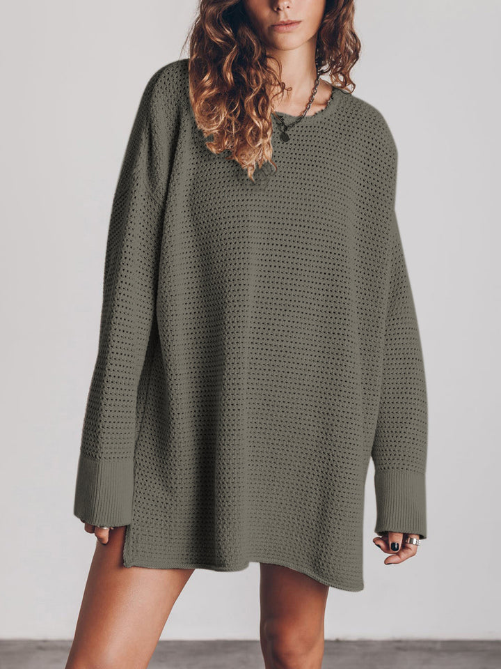 Round Neck Long Sleeve Slit Sweater