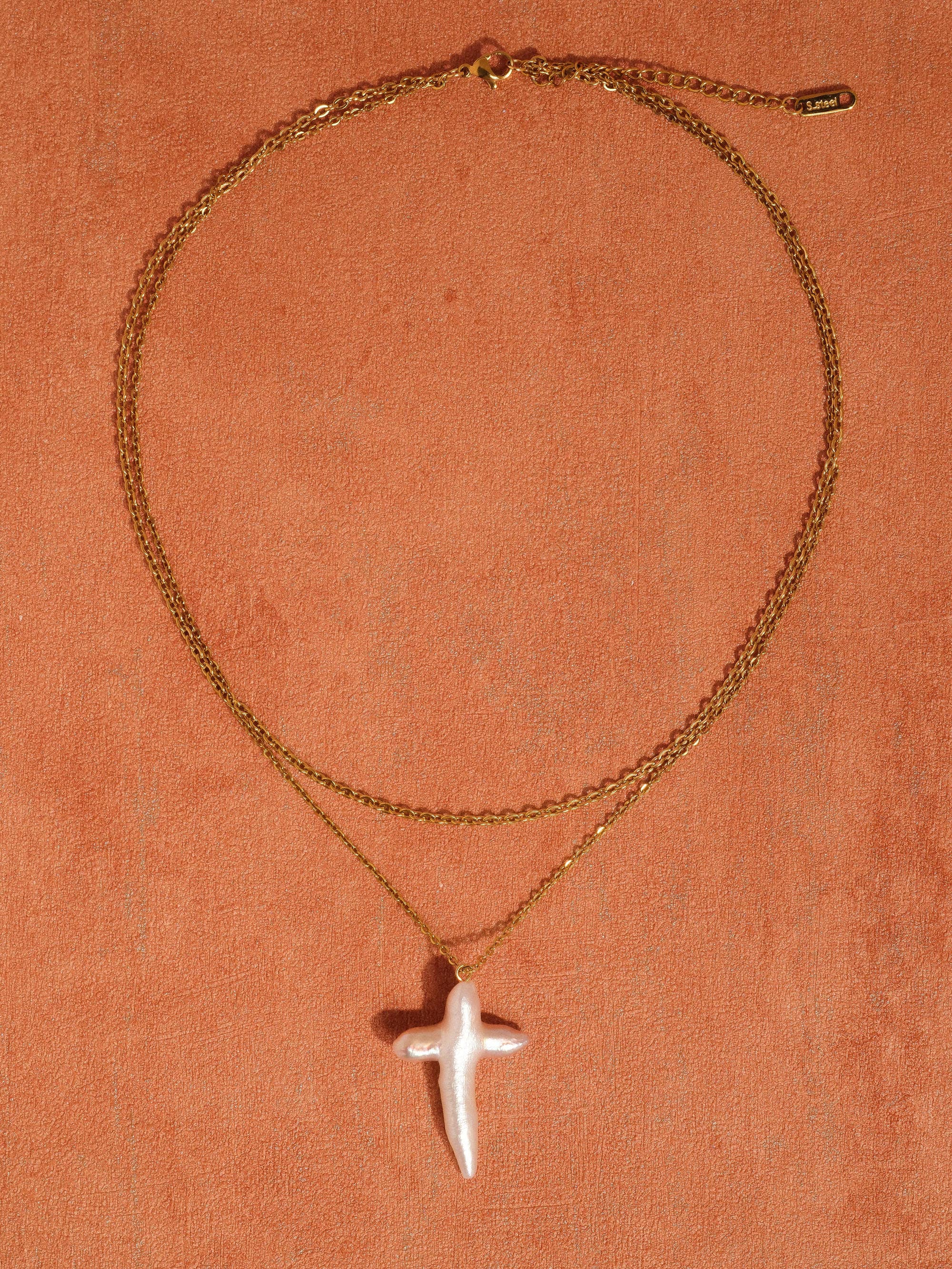 18K Pearl Cross Necklace