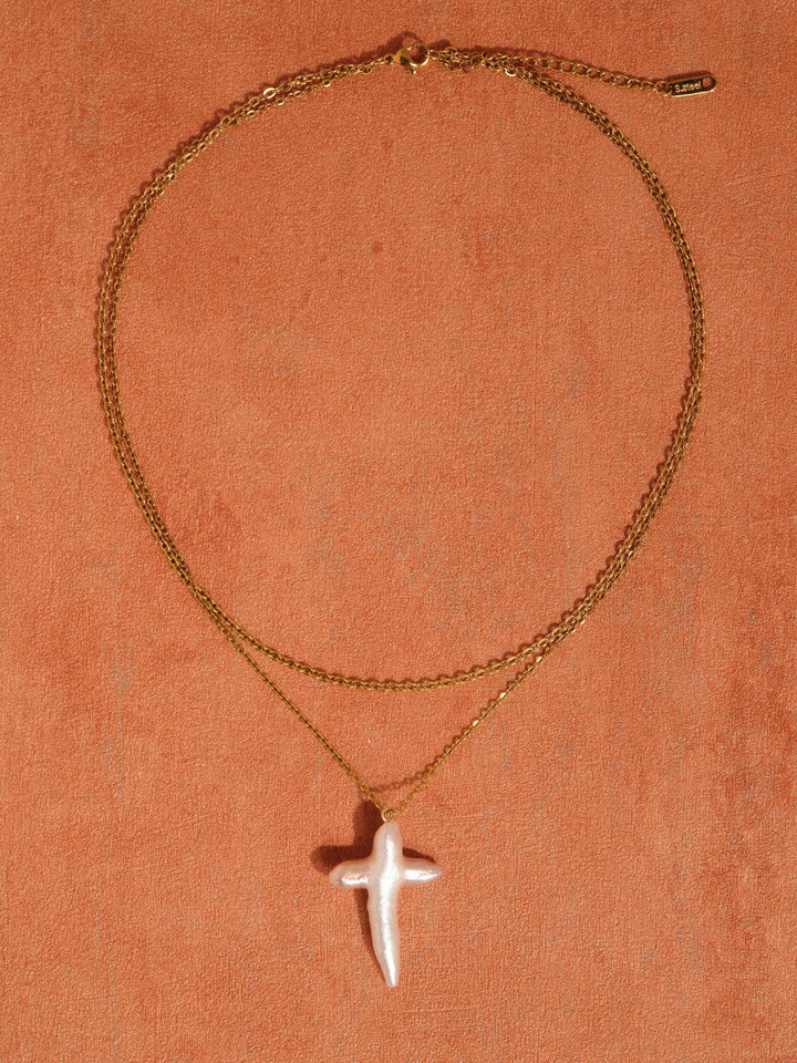 18K Pearl Cross Necklace