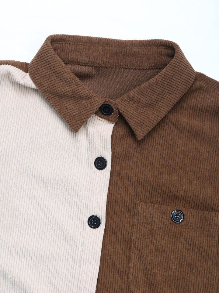 Colorblock Pocketed Contrast Collared Neck Long Sleeve Shirt