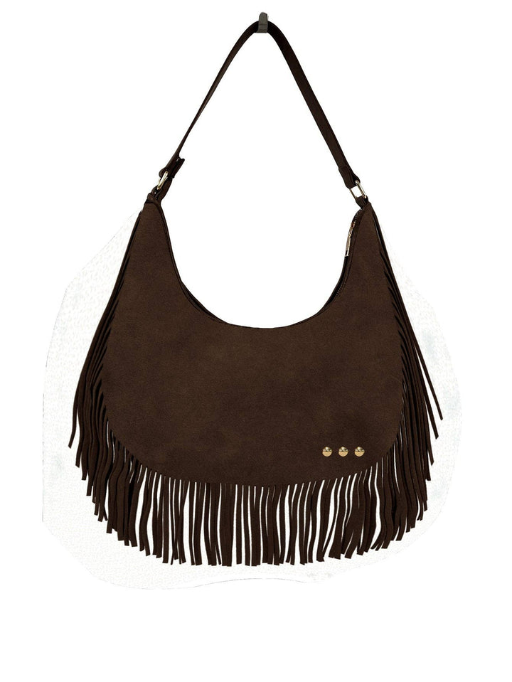 Kass Suede Fringe Slouchy Bag