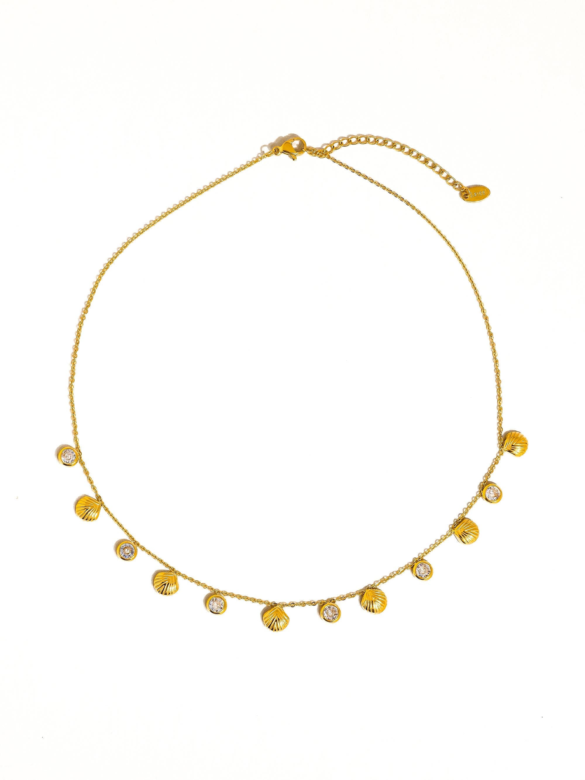 Sylvain 18K Gold Non-Tarnish CZ Shell Charm Necklace