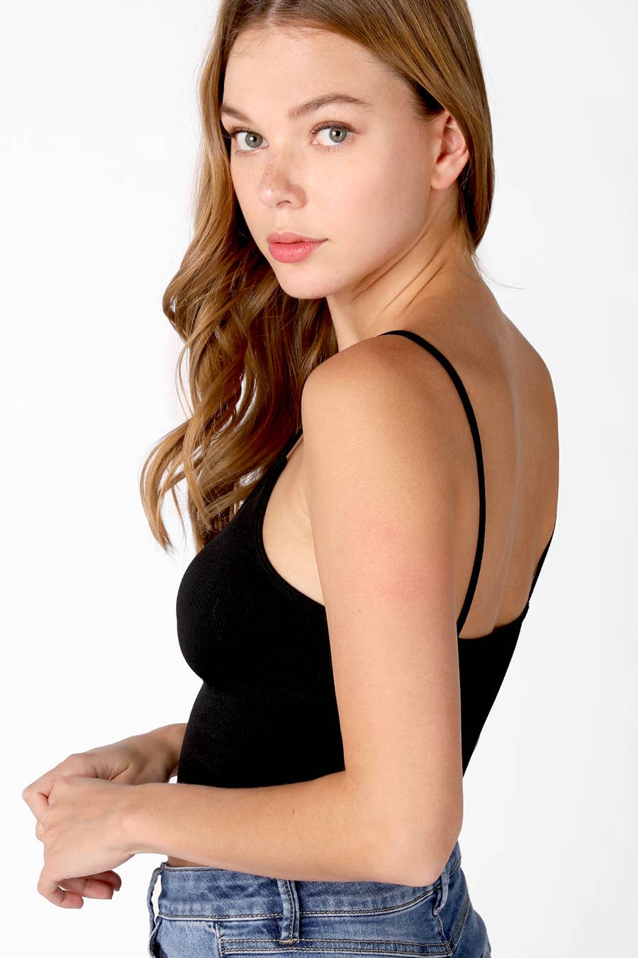HANNAH RIBBED V NECK CROP TOP