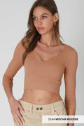 Iyanna Ribbed 3/4 Sleeve V Neck Crop Top