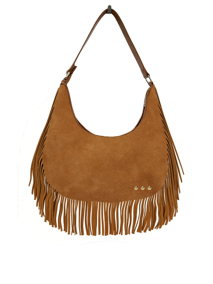 Kass Suede Fringe Slouchy Bag