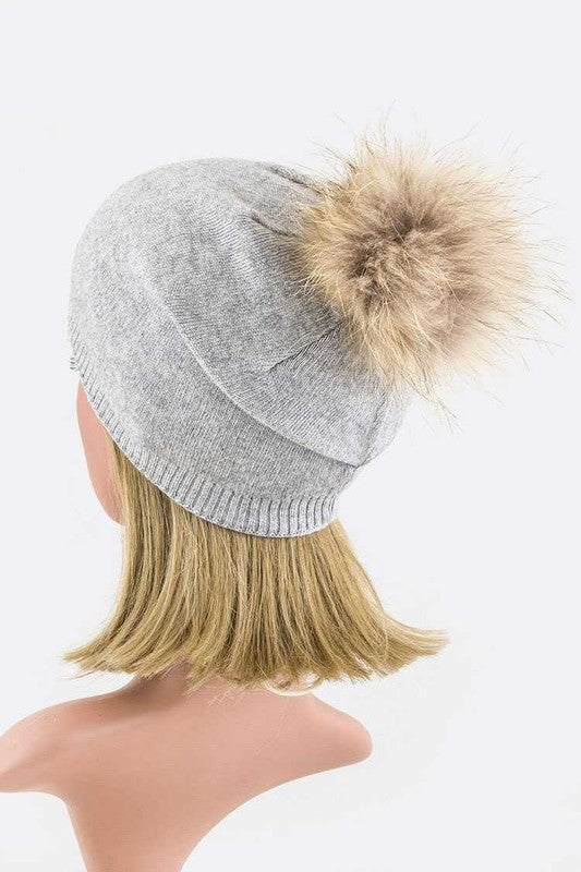 Fur PomPom Pre-Sewed Slouchy Beanie