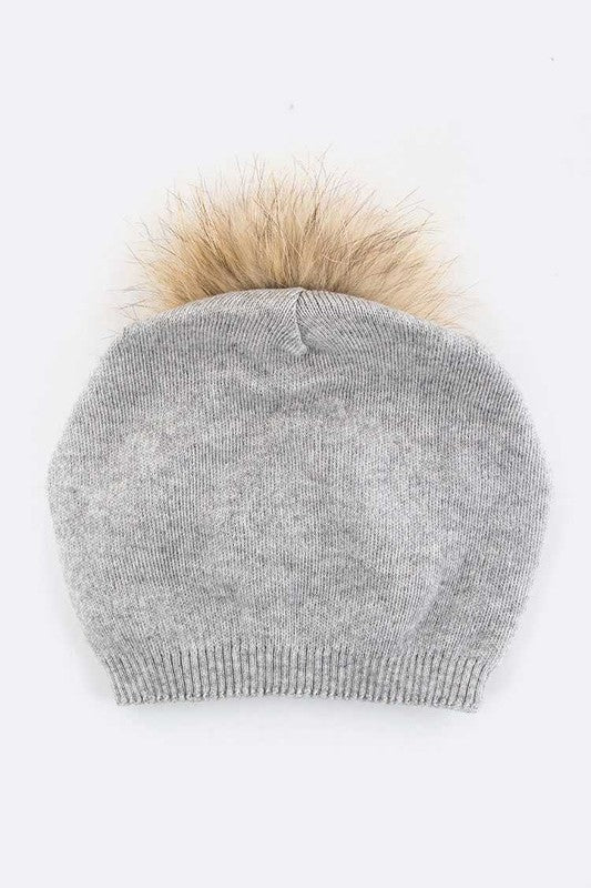 Fur PomPom Pre-Sewed Slouchy Beanie