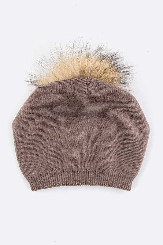 Fur PomPom Pre-Sewed Slouchy Beanie