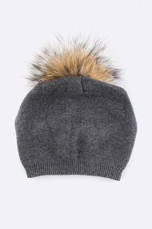 Fur PomPom Pre-Sewed Slouchy Beanie