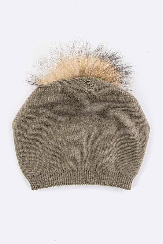 Fur PomPom Pre-Sewed Slouchy Beanie