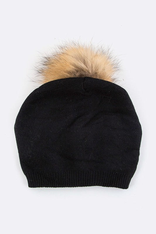 Fur PomPom Pre-Sewed Slouchy Beanie