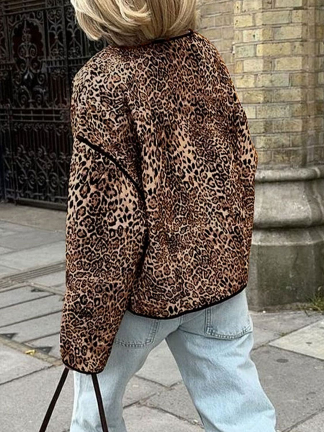 Open Front Leopard  Long Sleeve Jacket