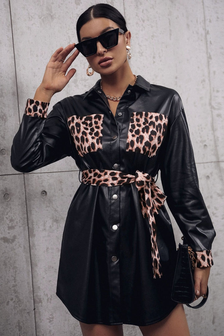 Leopard Snap Down Trench Coat