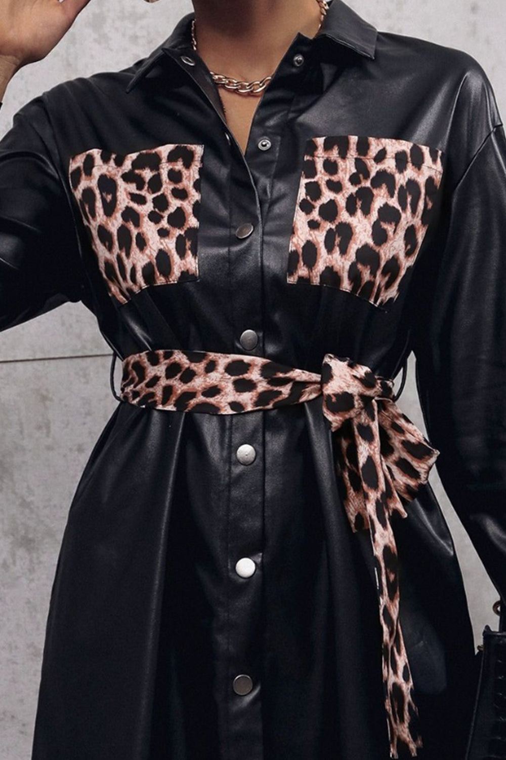 Leopard Snap Down Trench Coat