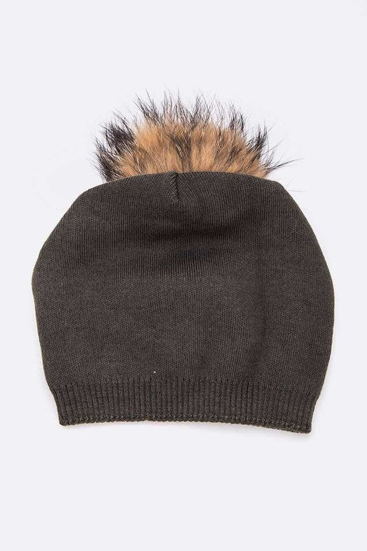 Fur PomPom Pre-Sewed Slouchy Beanie