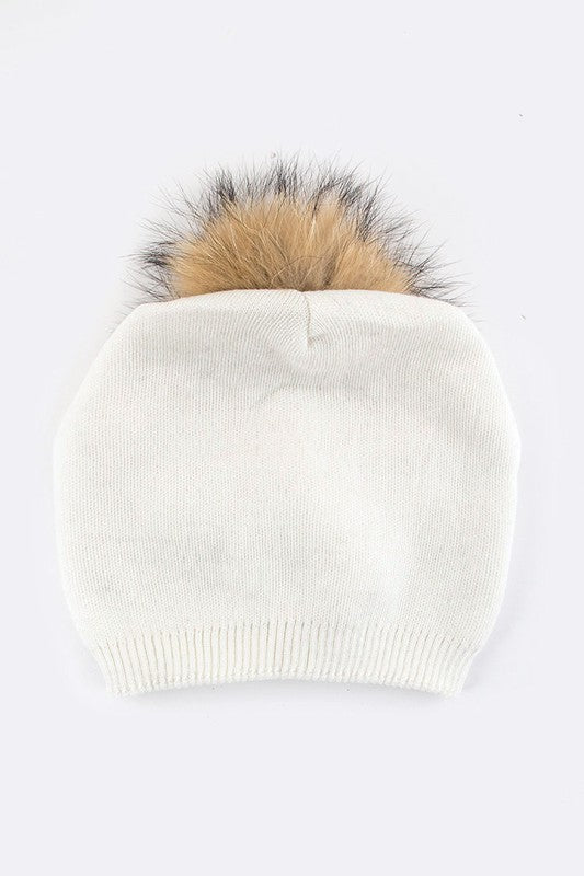 Fur PomPom Pre-Sewed Slouchy Beanie