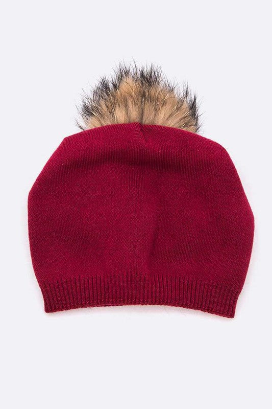 Fur PomPom Pre-Sewed Slouchy Beanie