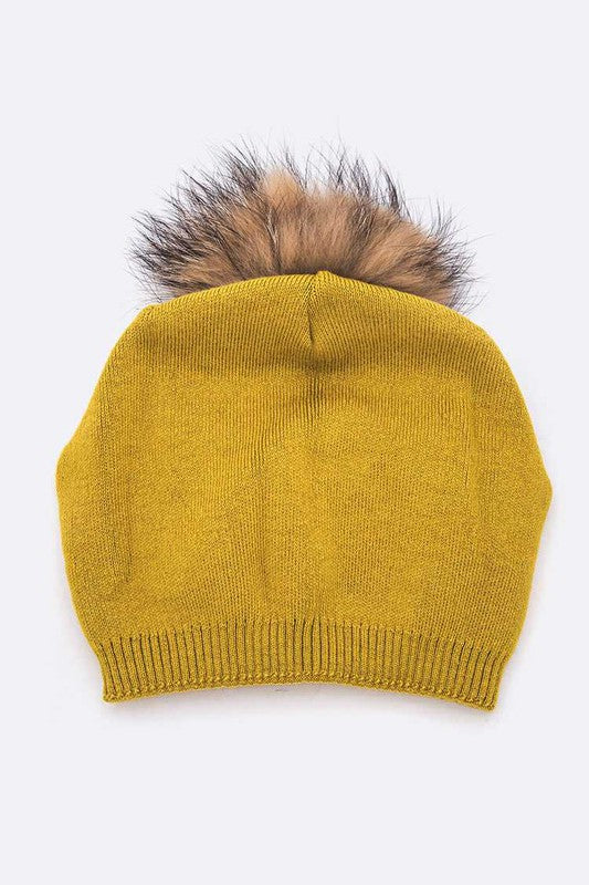 Fur PomPom Pre-Sewed Slouchy Beanie