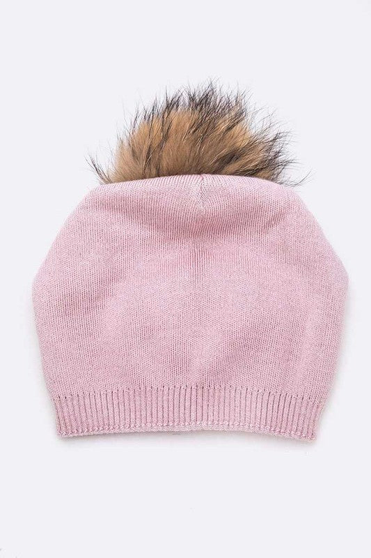 Fur PomPom Pre-Sewed Slouchy Beanie