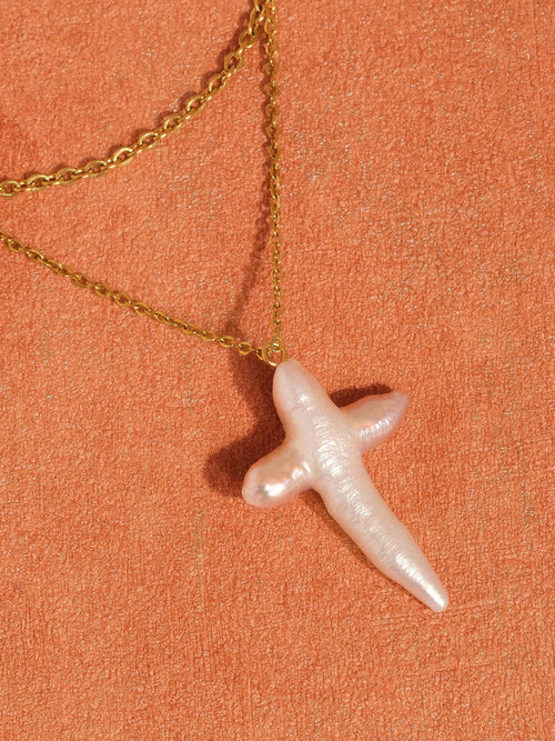 18K Pearl Cross Necklace