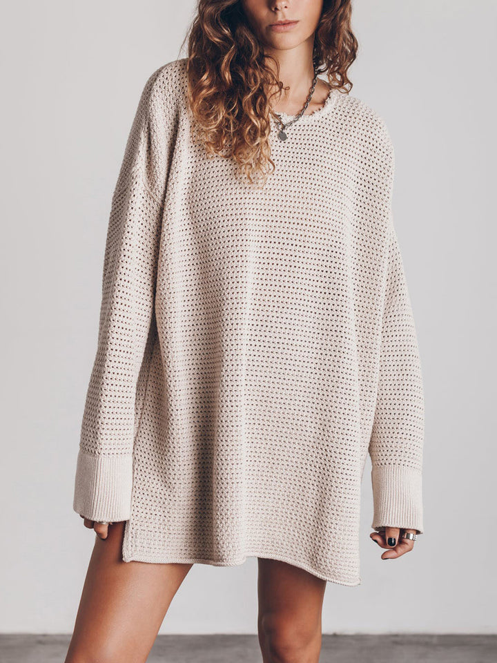 Round Neck Long Sleeve Slit Sweater