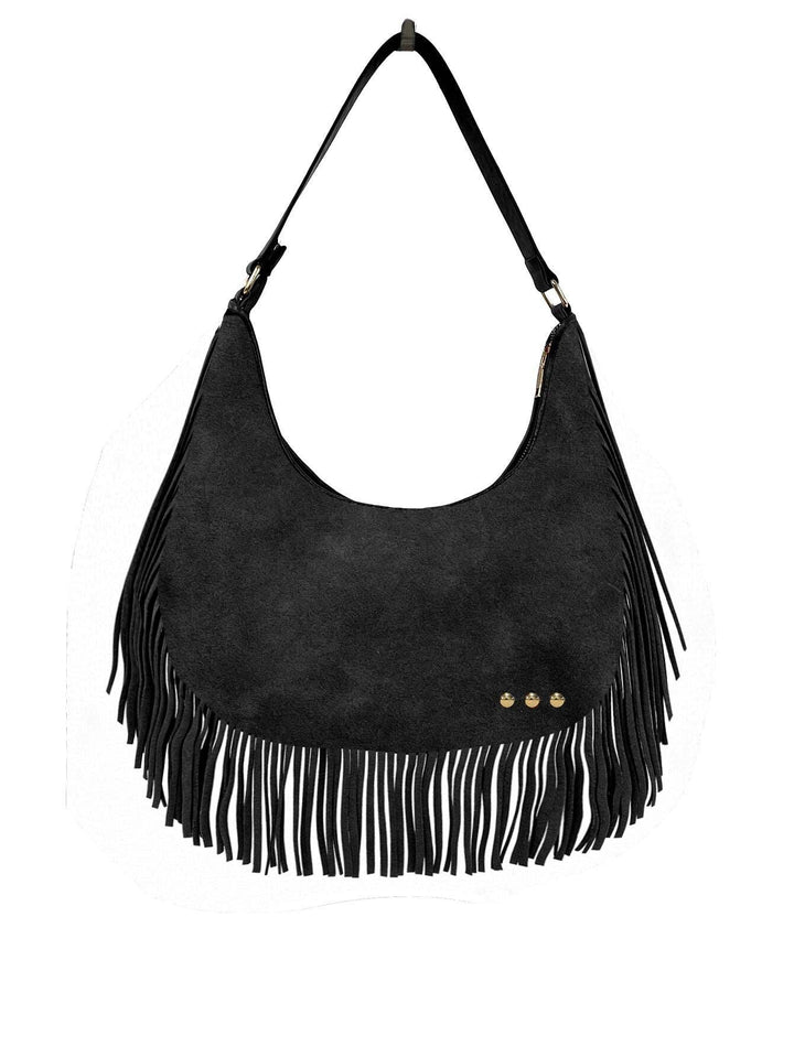 Kass Suede Fringe Slouchy Bag