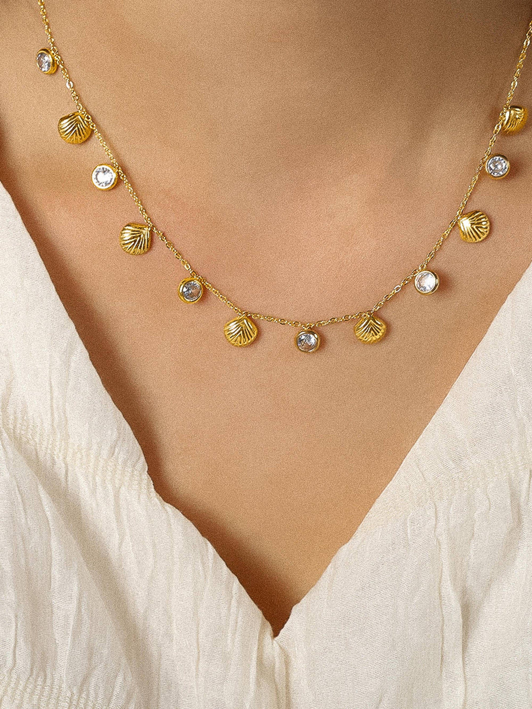 Sylvain 18K Gold Non-Tarnish CZ Shell Charm Necklace