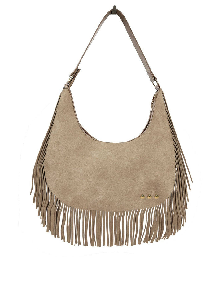 Kass Suede Fringe Slouchy Bag