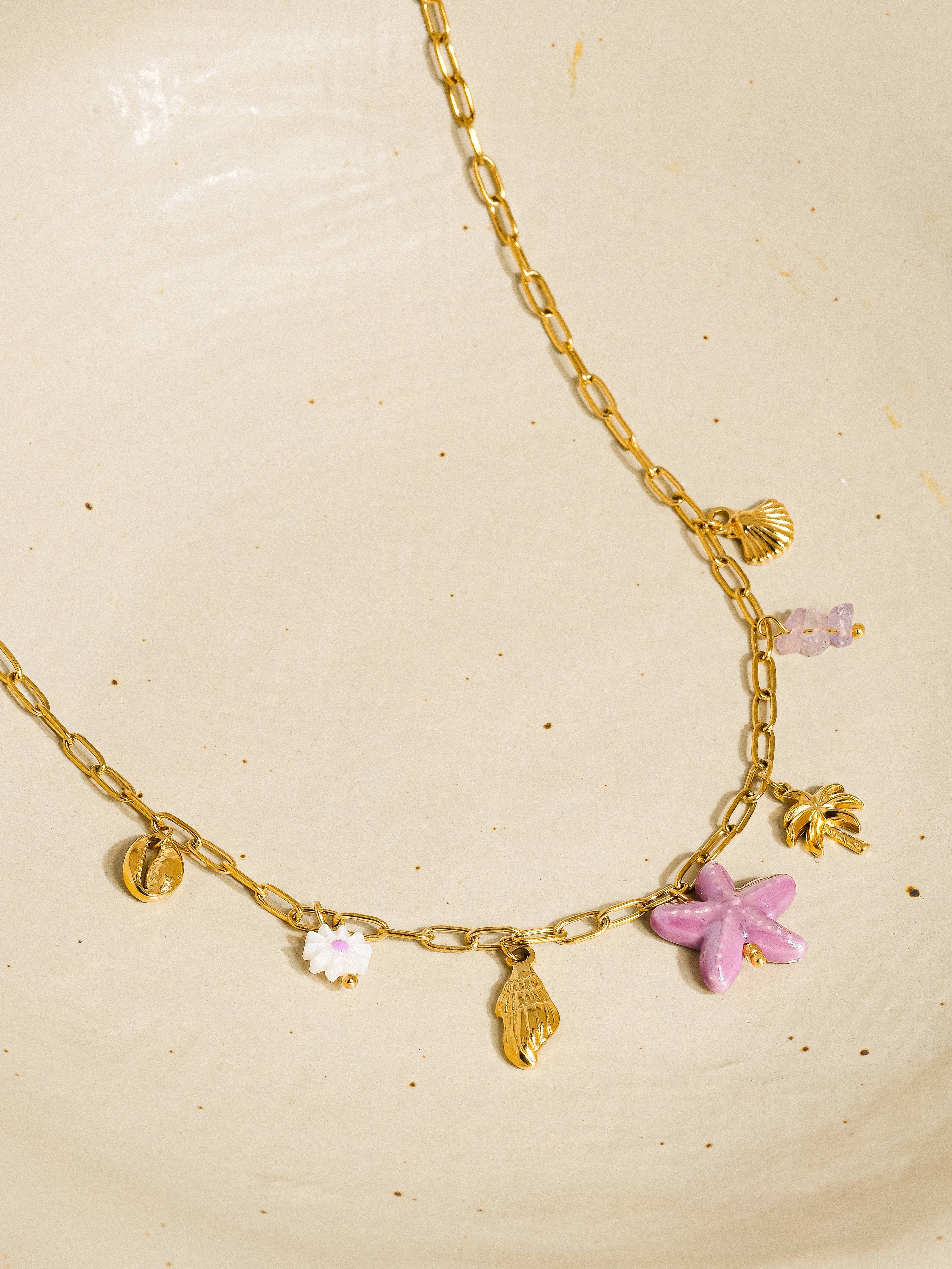 Anya 18K Gold Non-Tarnish Starts and Palm Charm Necklace
