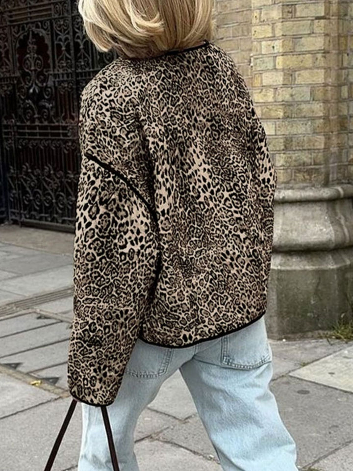 Open Front Leopard  Long Sleeve Jacket