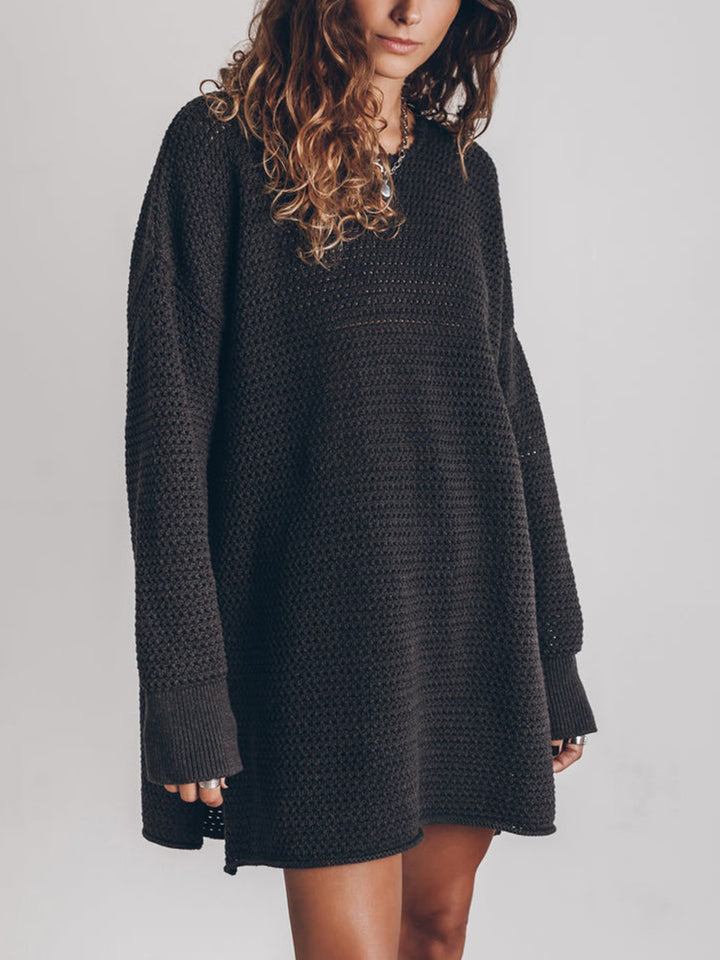 Round Neck Long Sleeve Slit Sweater